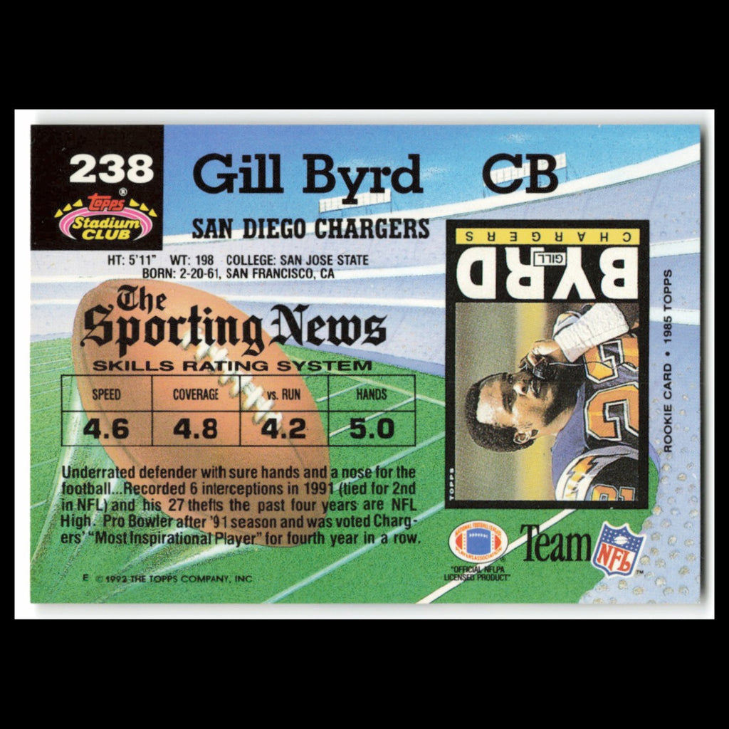 Gill Byrd #238 1992 Topps Stadium Club San Diego Chargers Football Card NFL NM