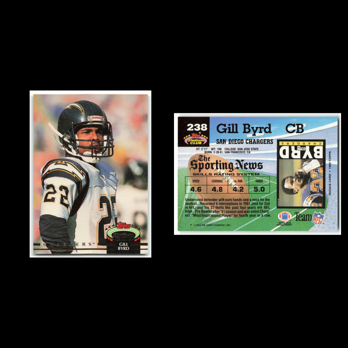 Gill Byrd #238 1992 Topps Stadium Club San Diego Chargers Football Card NFL NM