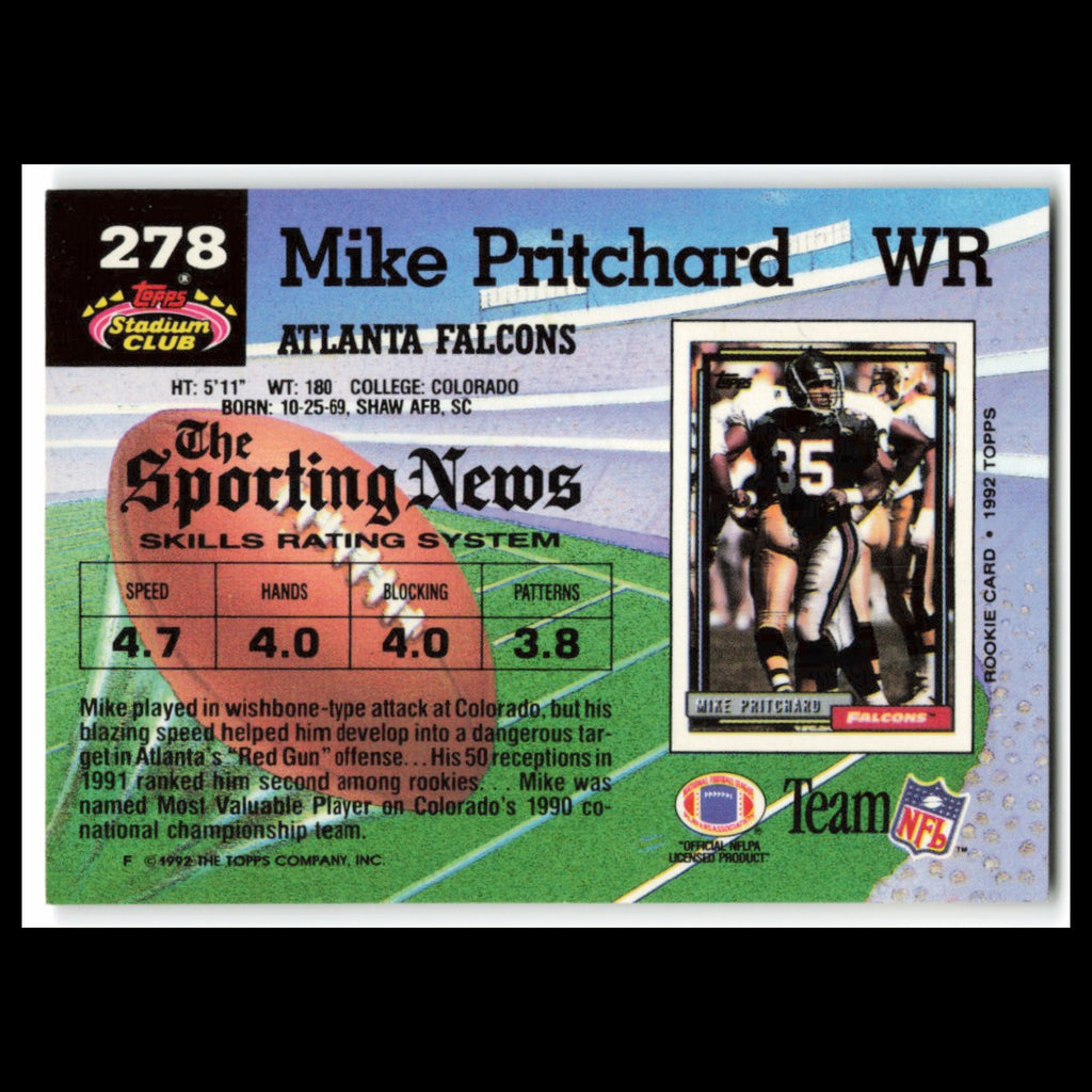 Mike Pritchard #278 1992 Topps Stadium Club Atlanta Falcons Football Card NFL NM