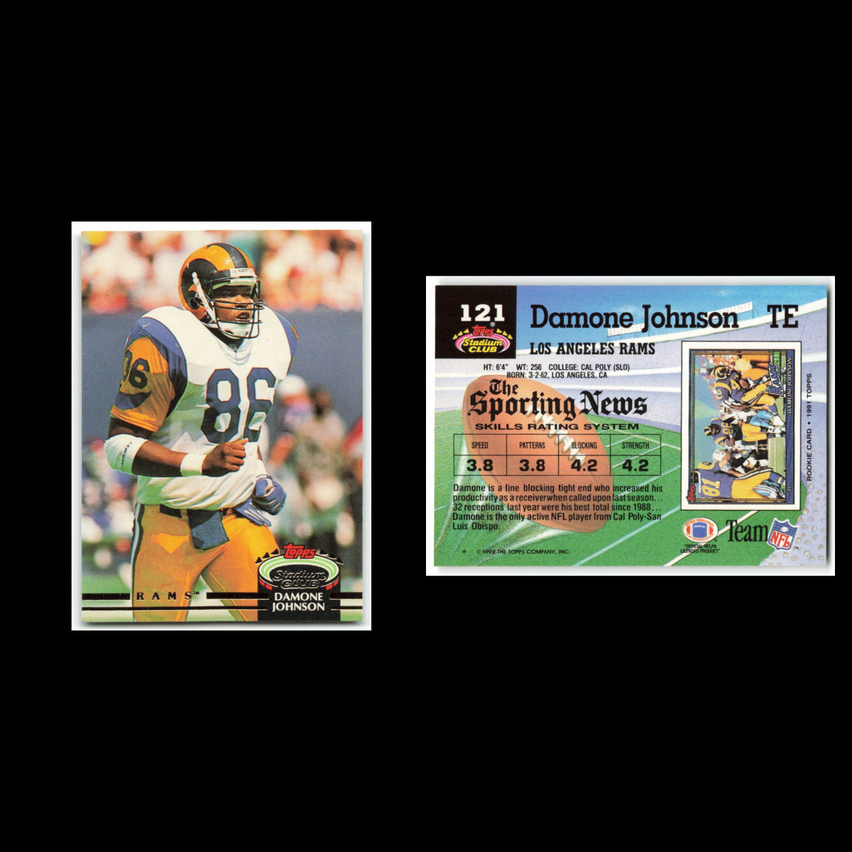 Damone Johnson #121 1992 Topps Stadium Club Los Angeles Rams Football Card NFL