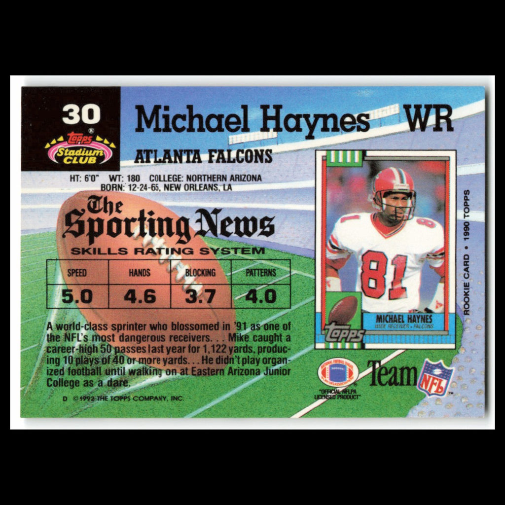 Michael Haynes #30 1992 Topps Stadium Club Atlanta Falcons Football Card NFL NM