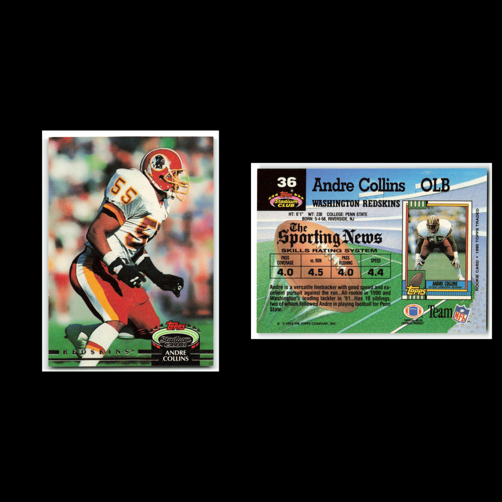 Andre Collins #36 1992 Topps Stadium Club Washington Redskins Football Card NFL