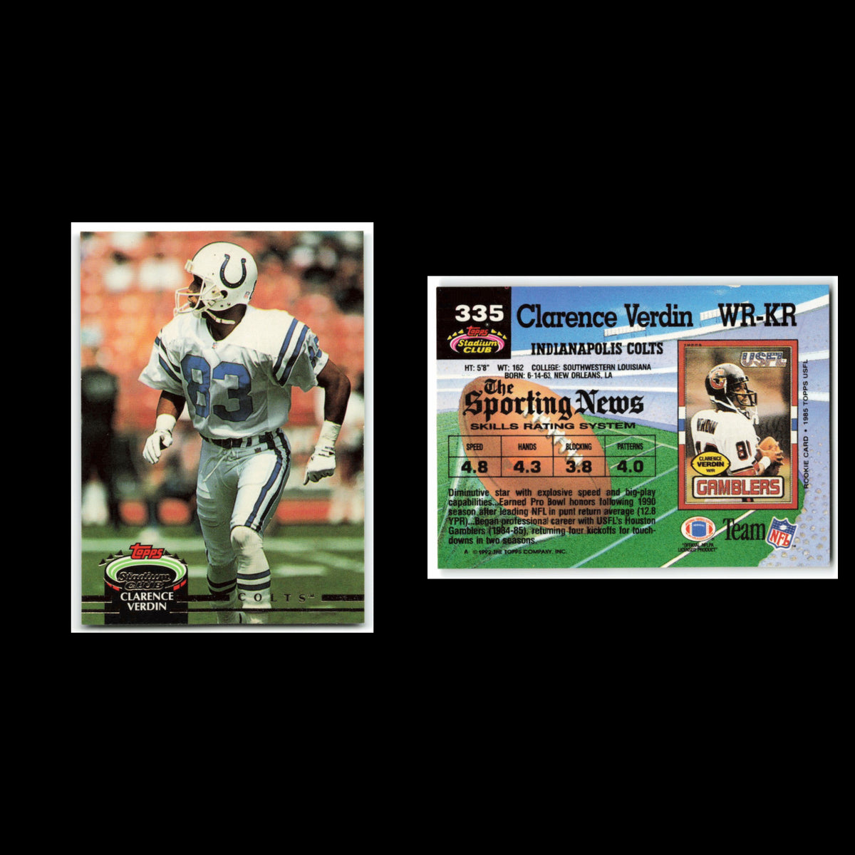 Clarence Verdin #335 1992 Topps Stadium Club Indianapolis Colts Football Card NM