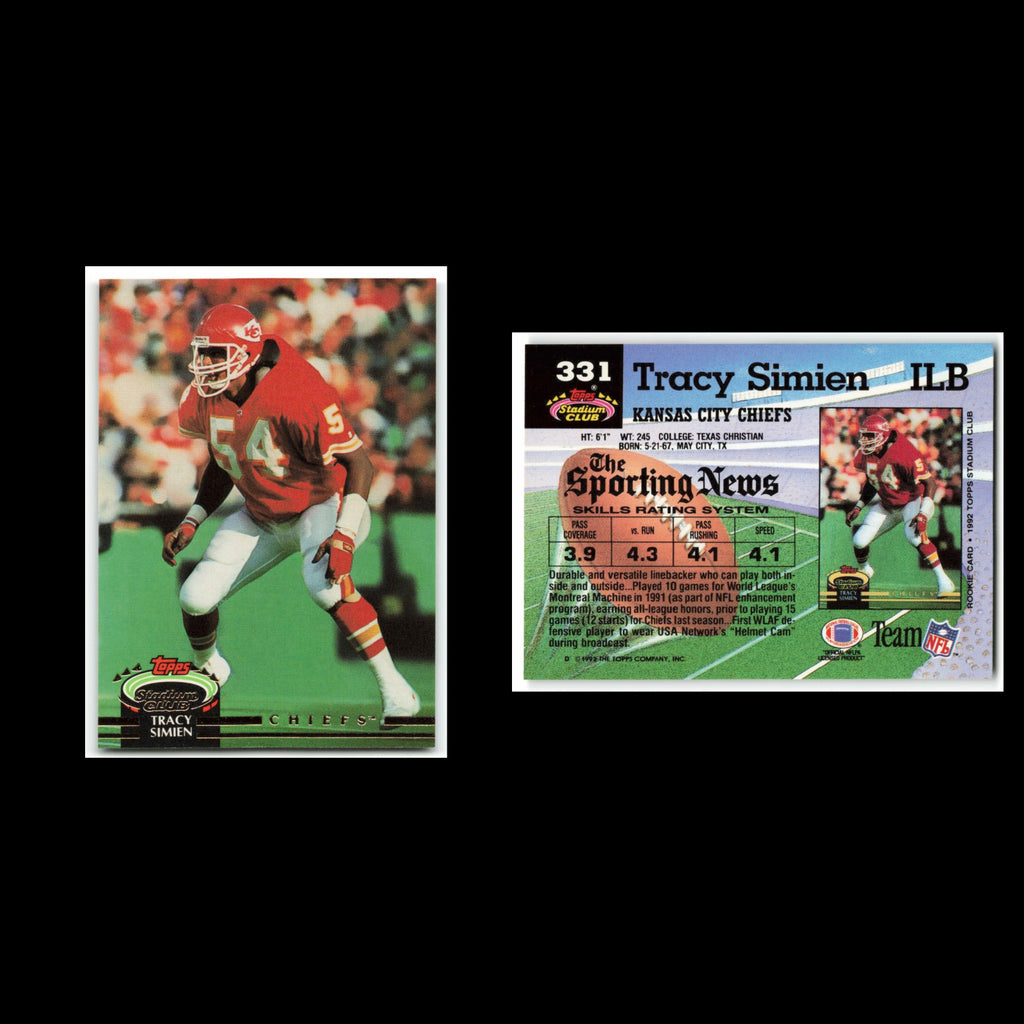 Tracy Simien #331 1992 Topps Stadium Club Kansas City Chiefs Football Card NFL