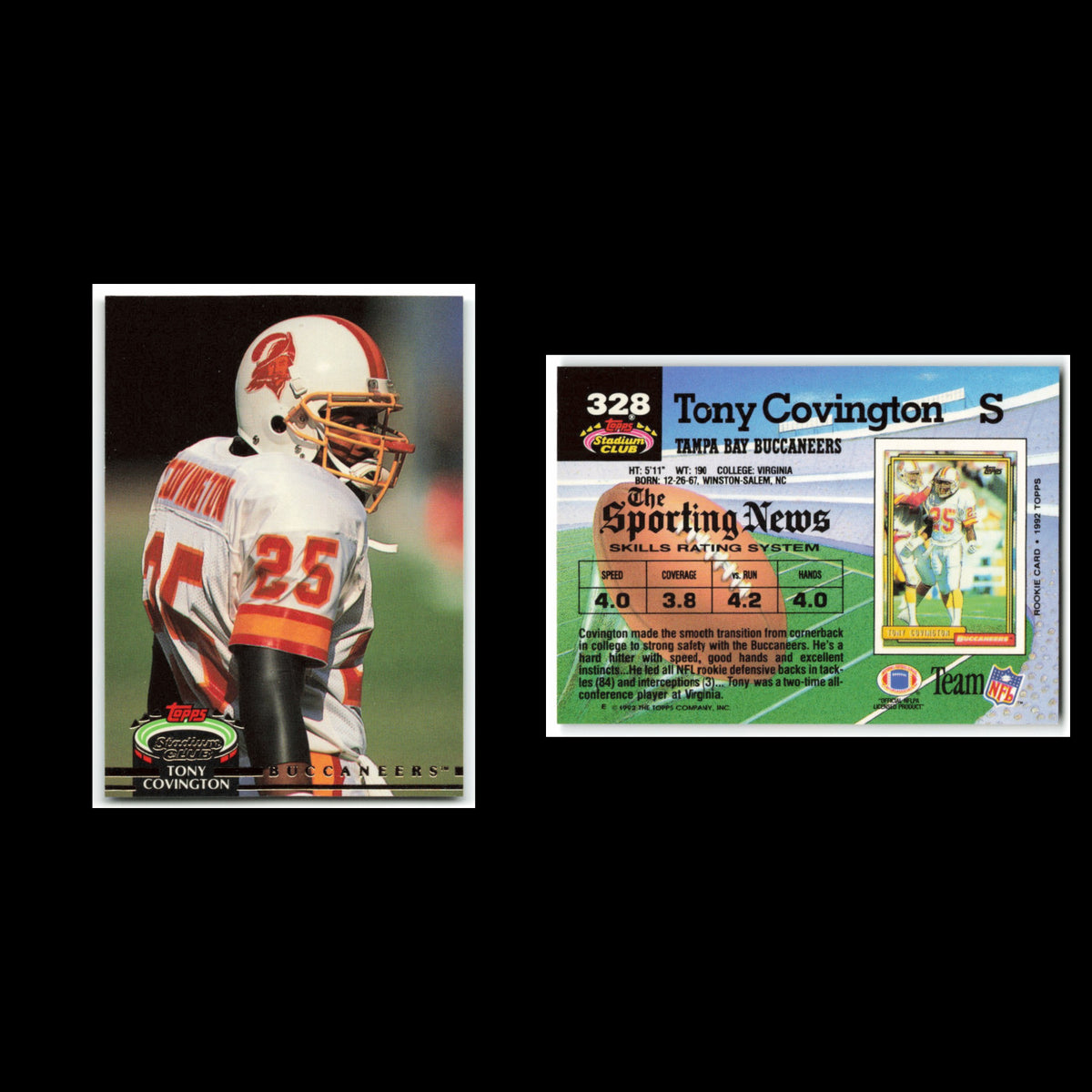 Tony Covington #328 1992 Topps Stadium Club Tampa Bay Buccaneers Football Card