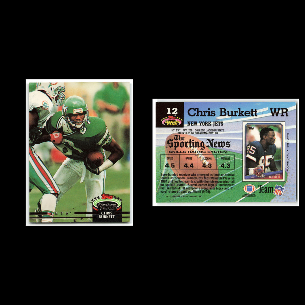 Chris Burkett #12 1992 Topps Stadium Club New York Jets Football Card NFL NM