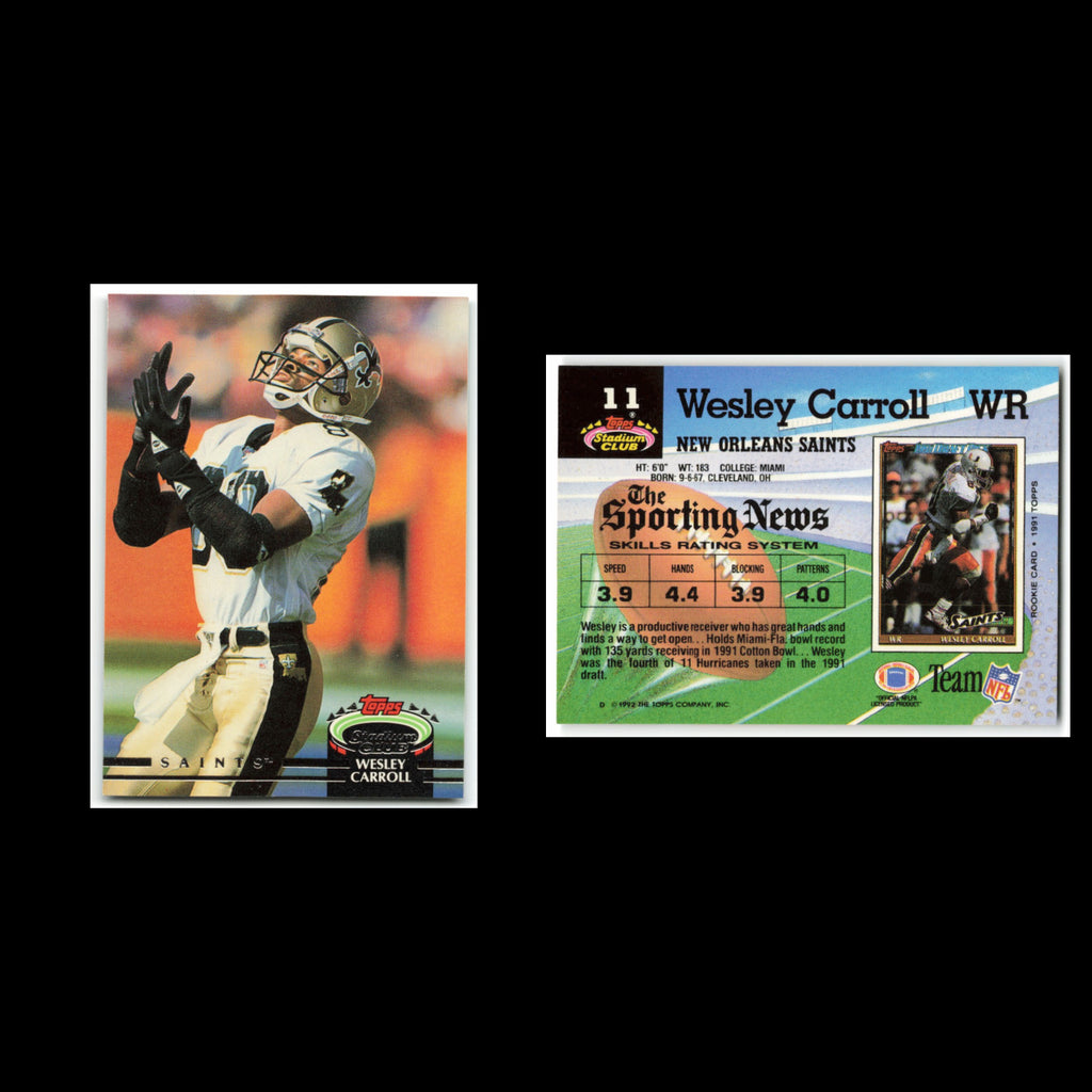 Wesley Carroll #11 1992 Topps Stadium Club New Orleans Saints Football Card NFL
