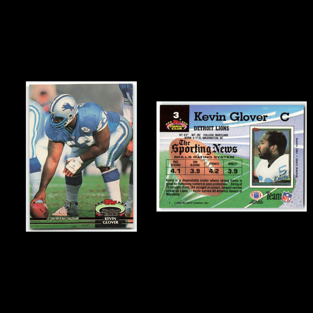 Kevin Glover #3 1992 Topps Stadium Club Detroit Lions Football Card NFL NM
