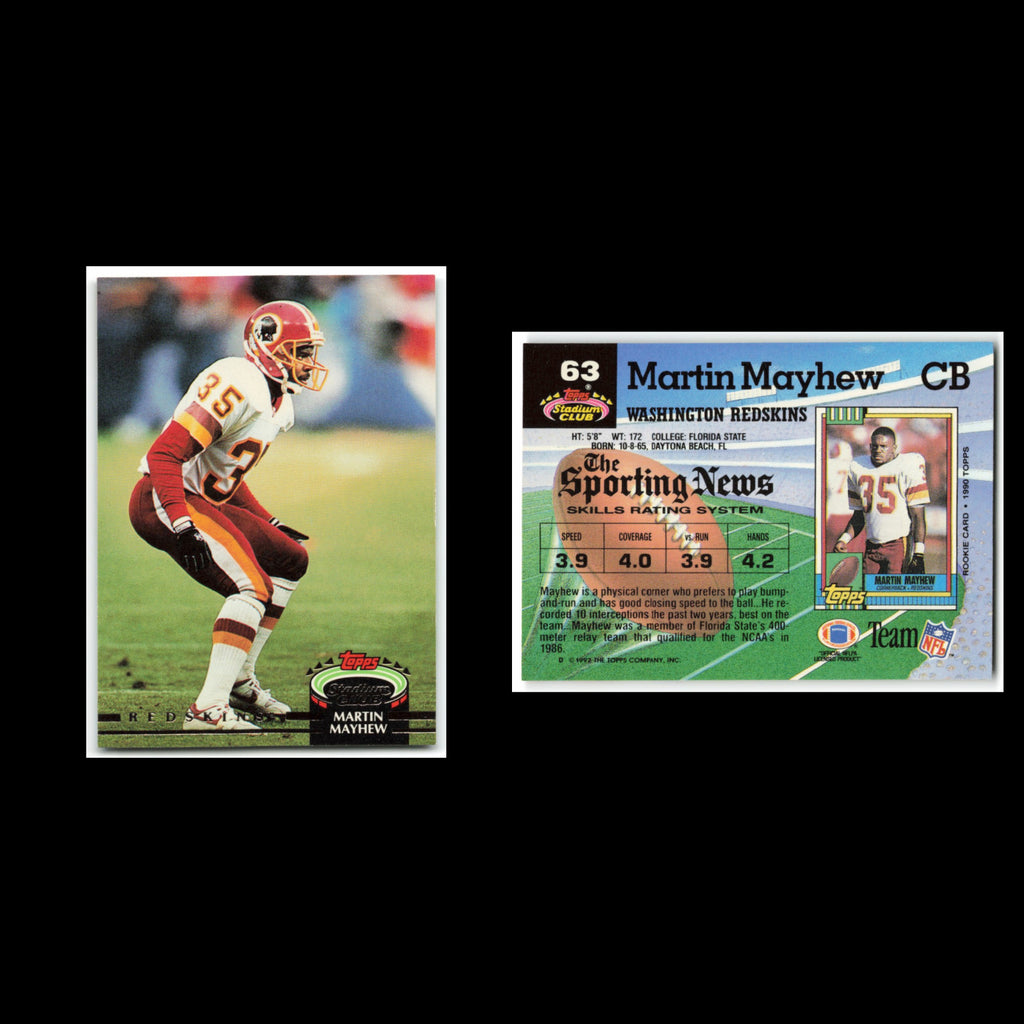 Martin Mayhew #63 1992 Topps Stadium Club Washington Redskins Football Card NFL