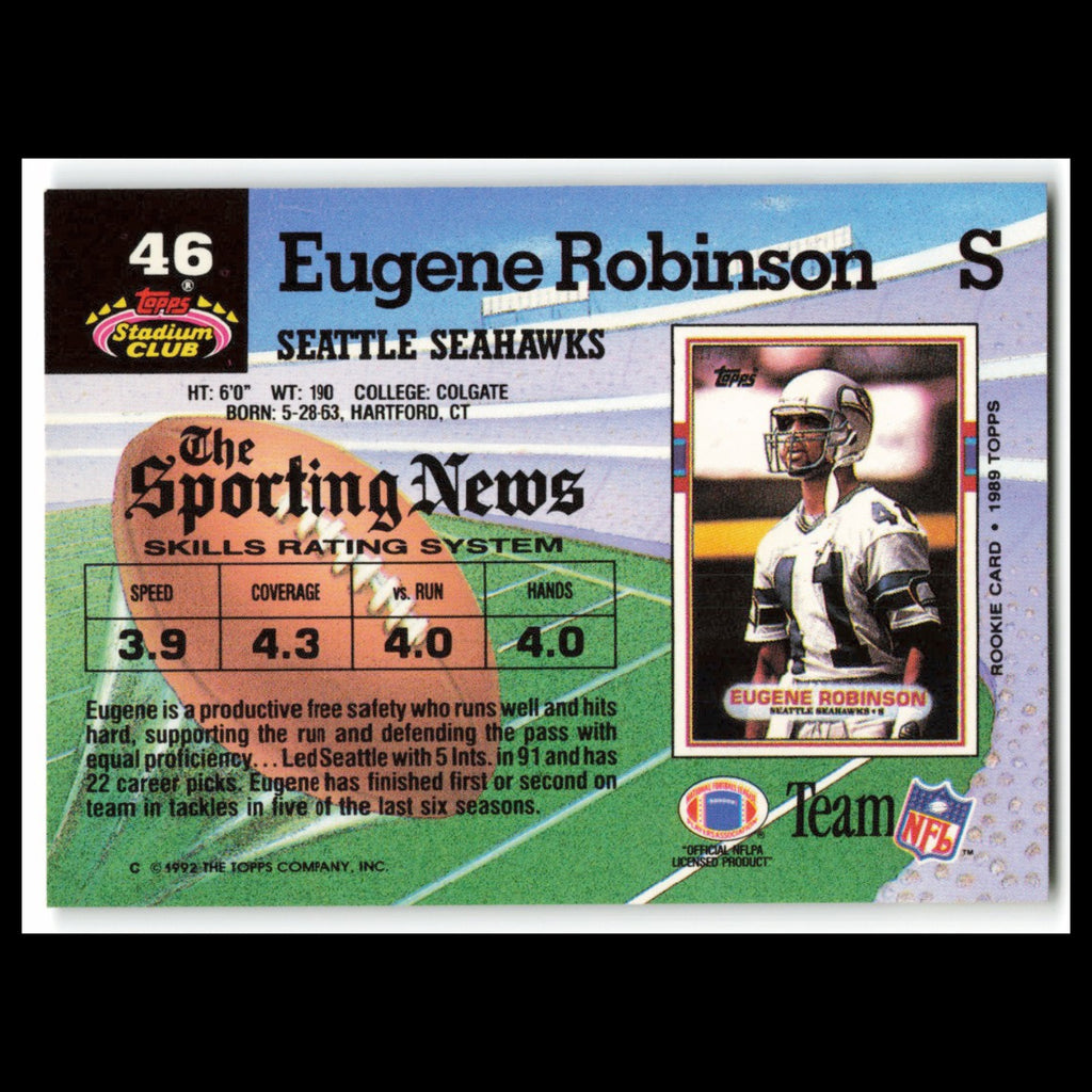 Eugene Robinson #46 1992 Topps Stadium Club Seattle Seahawks Football Card NFL
