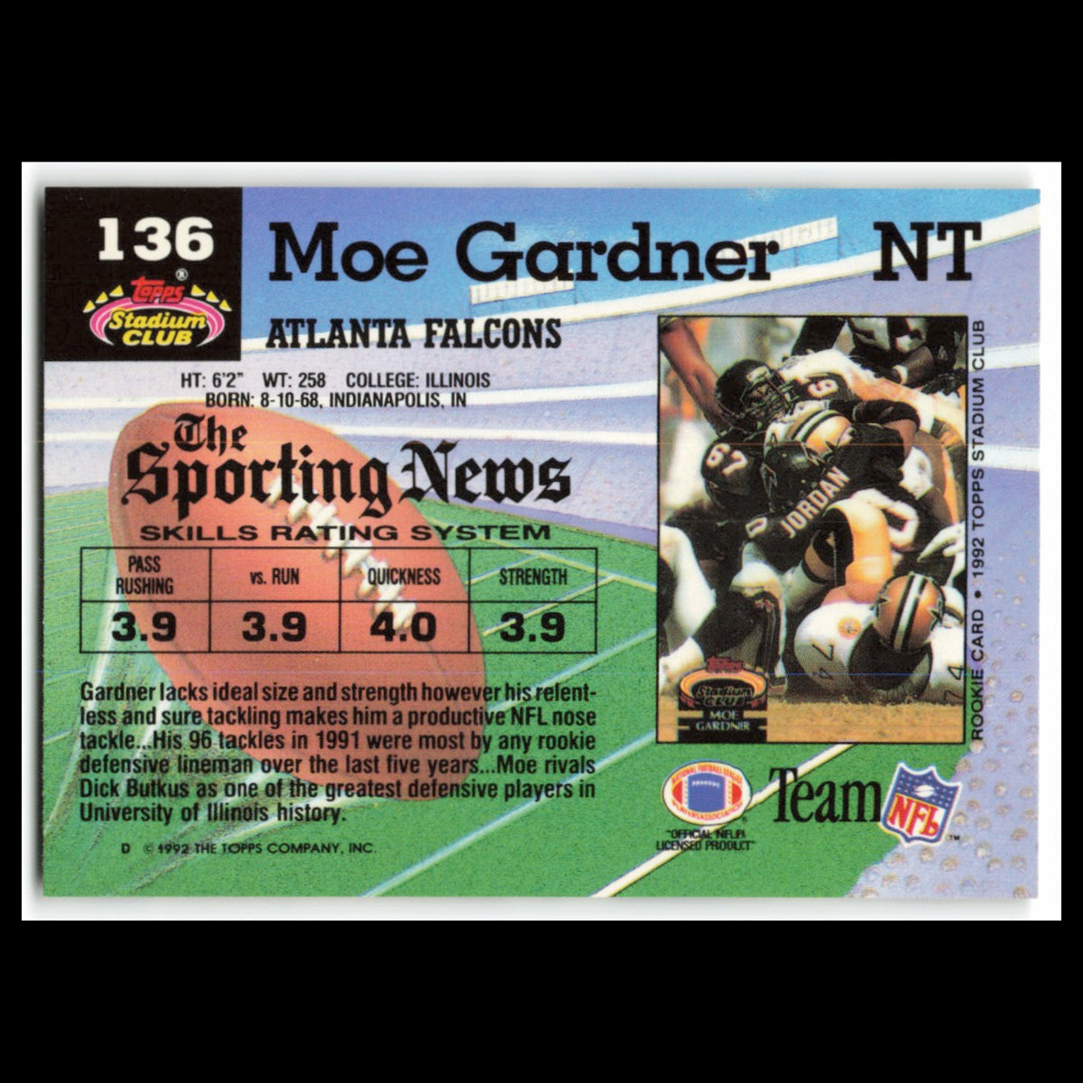 Moe Gardner #136 1992 Topps Stadium Club Atlanta Falcons Football Card NFL NM