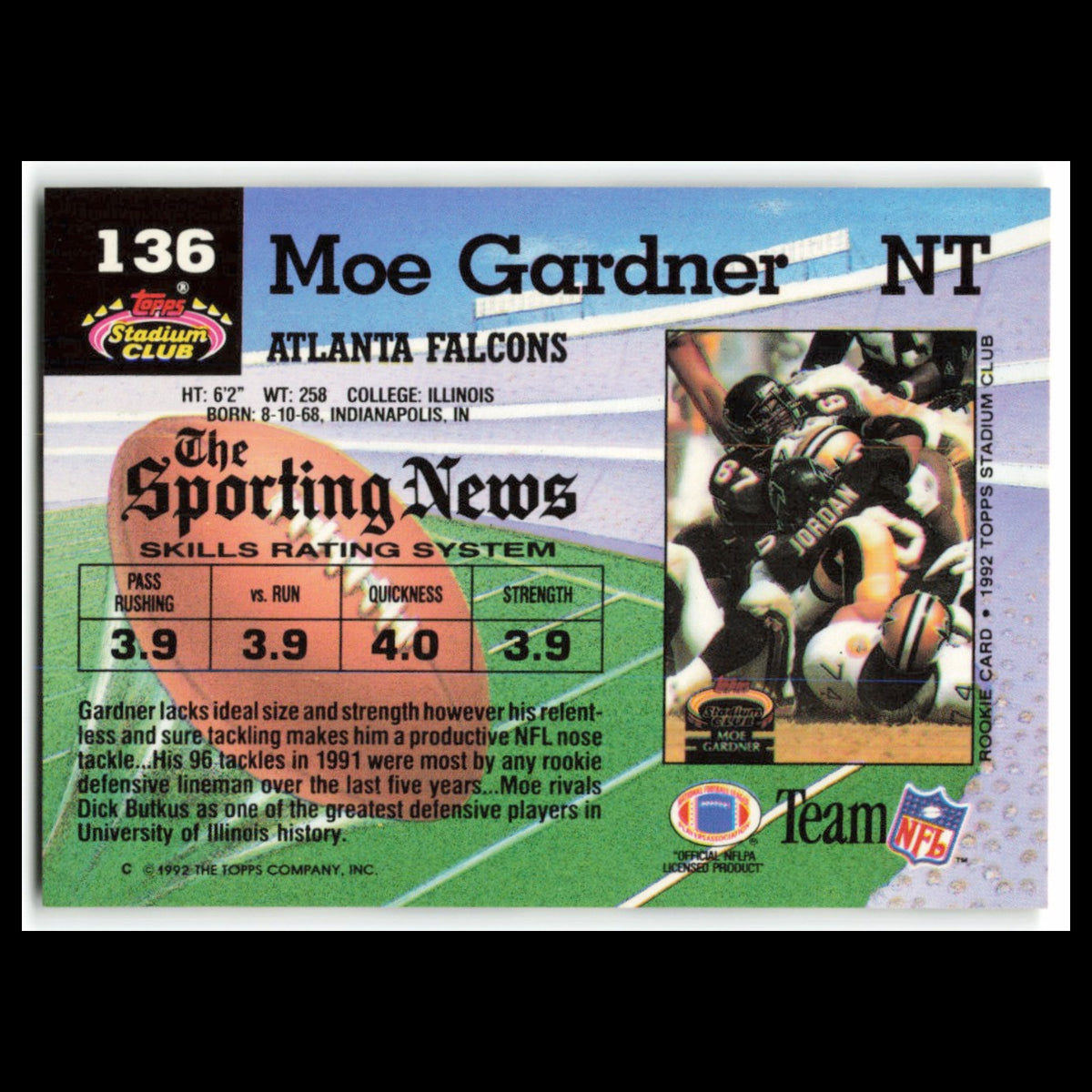 Moe Gardner #136 1992 Topps Stadium Club Atlanta Falcons Football Card NFL NM