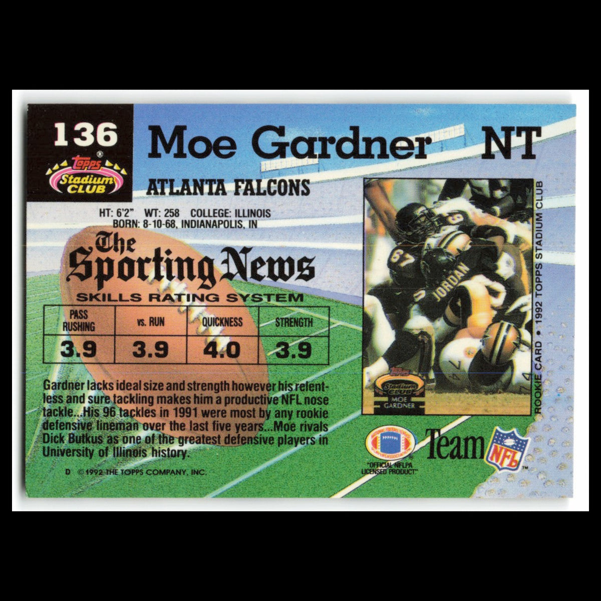 Moe Gardner #136 1992 Topps Stadium Club Atlanta Falcons Football Card NFL NM