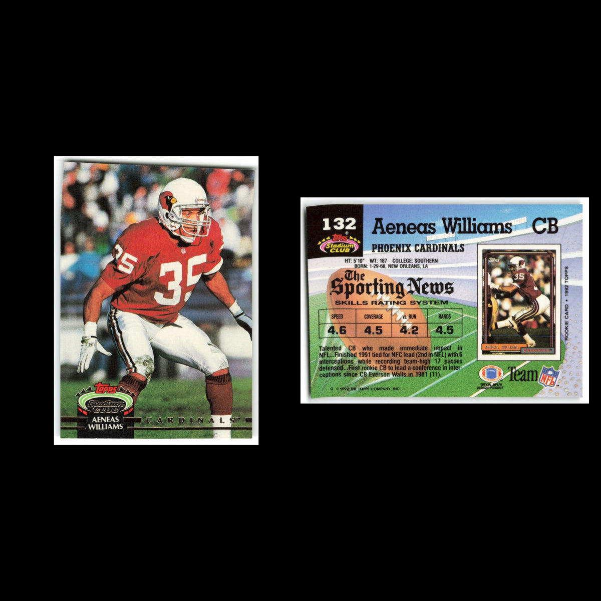 Aeneas Williams #132 1992 Topps Stadium Club Phoenix Cardinals Football Card NFL