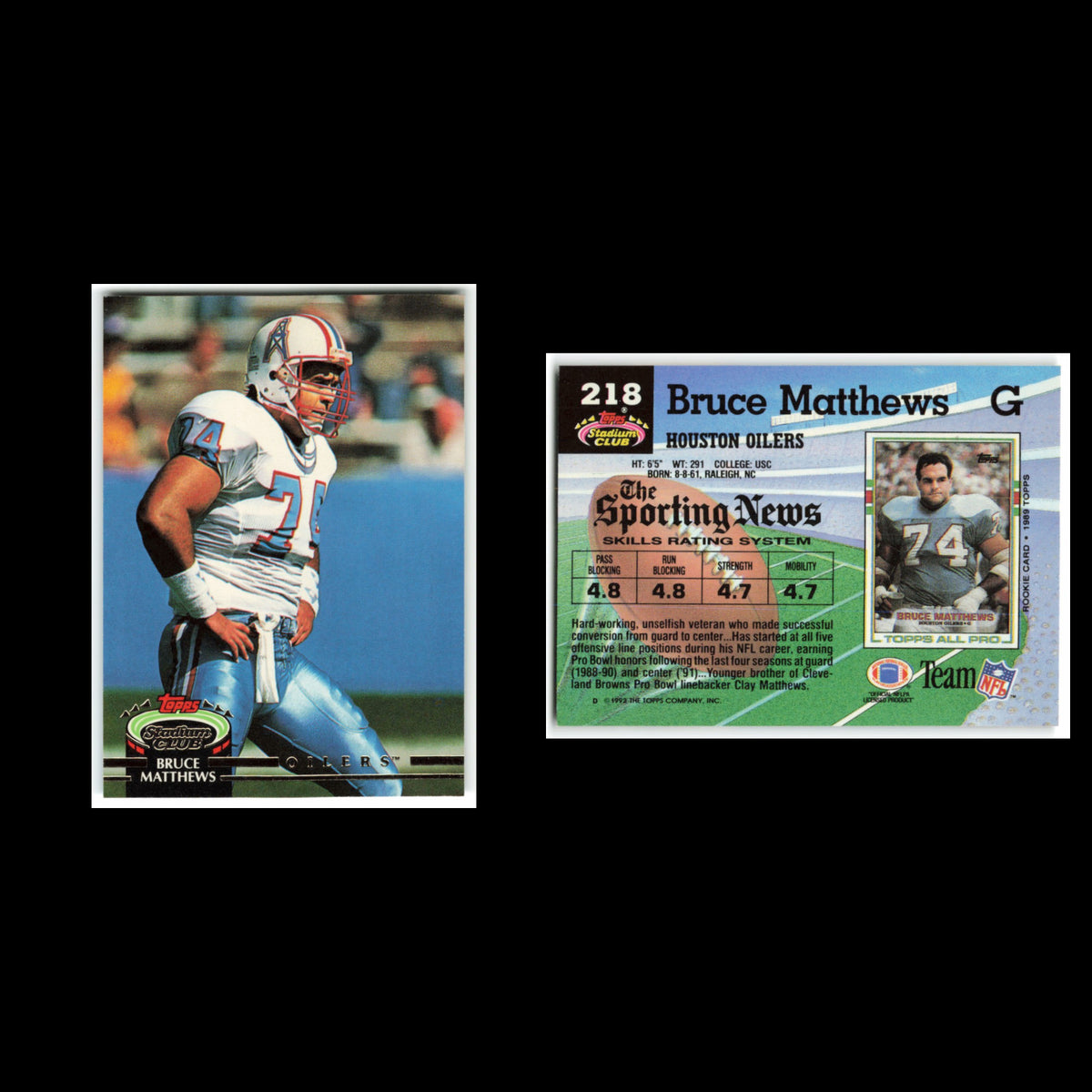 Bruce Matthews #218 1992 Topps Stadium Club Houston Oilers Football Card NFL NM