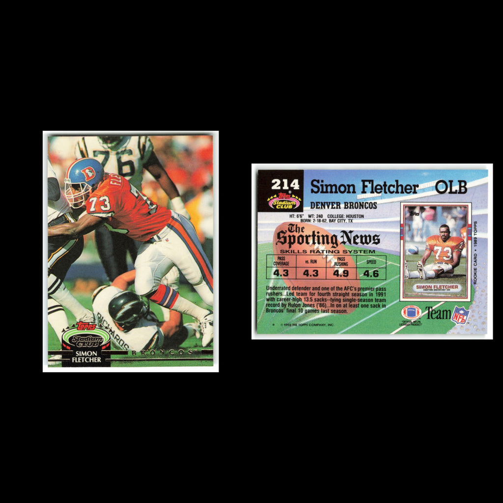Simon Fletcher #214 1992 Topps Stadium Club Denver Broncos Football Card NFL NM