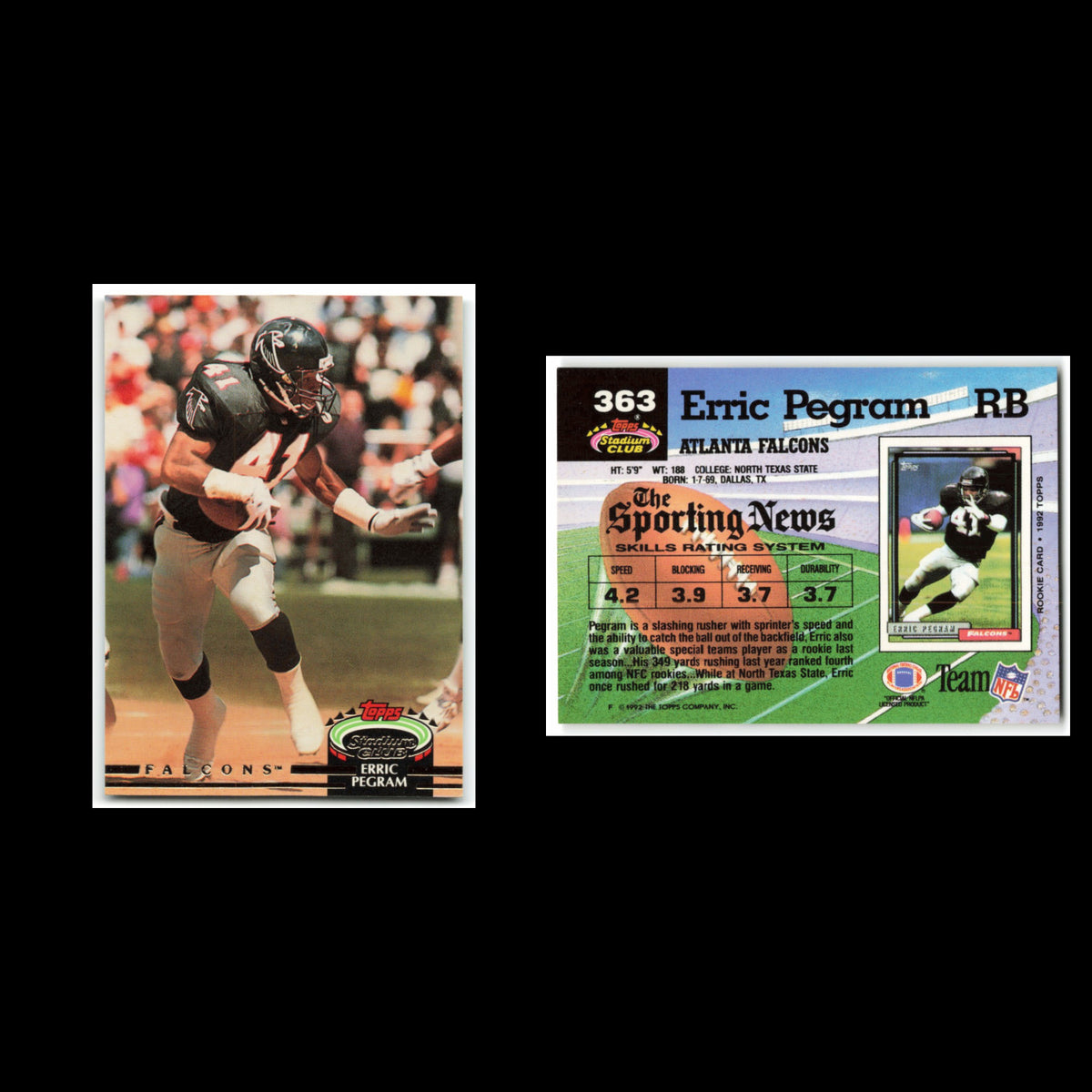 Erric Pegram #363 1992 Topps Stadium Club Atlanta Falcons Football Card NFL NM