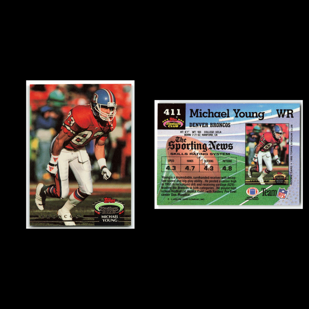 Michael Young #411 1992 Topps Stadium Club Denver Broncos Football Card NFL NM