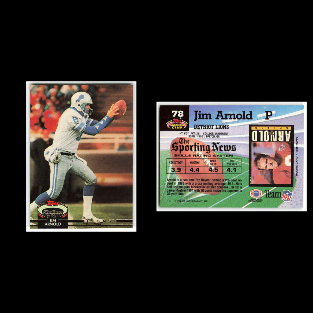 Jim Arnold #78 1992 Topps Stadium Club Detroit Lions Football Card NFL NM