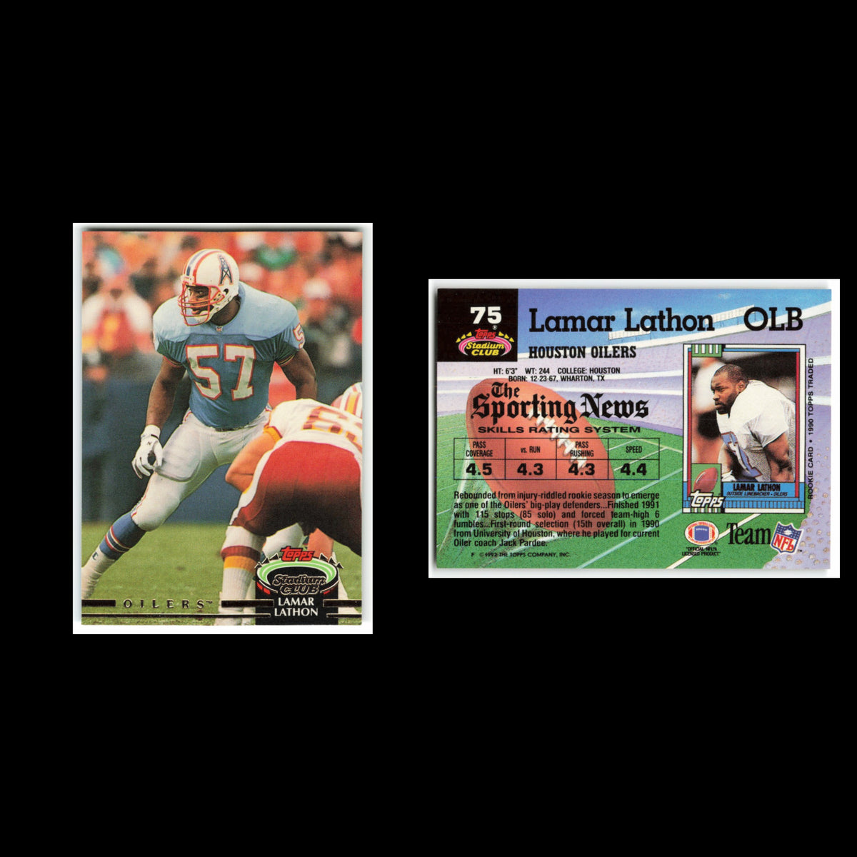Lamar Lathon #75 1992 Topps Stadium Club Houston Oilers Football Card NFL NM