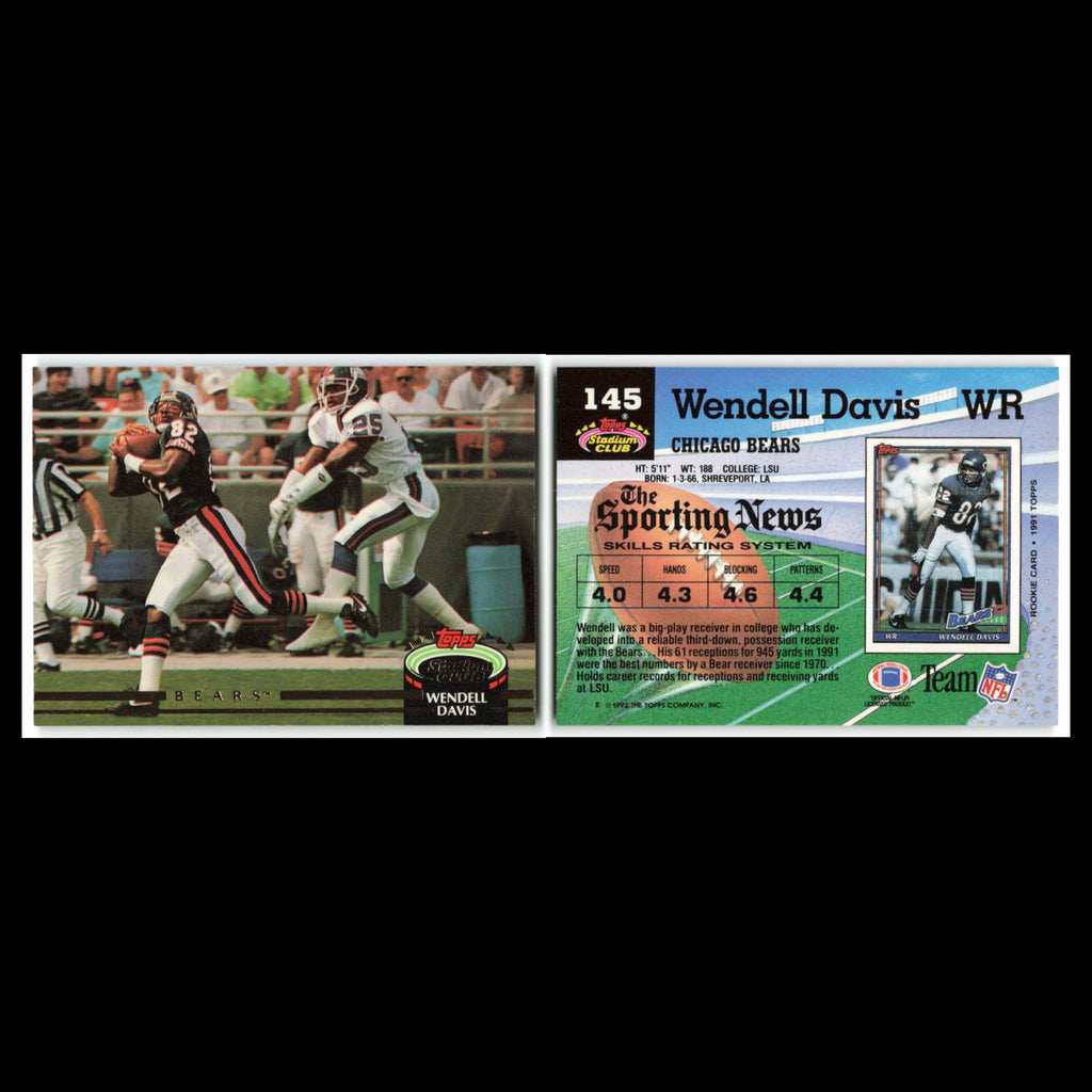 Wendell Davis #145 1992 Topps Stadium Club Chicago Bears Football Card NFL NM