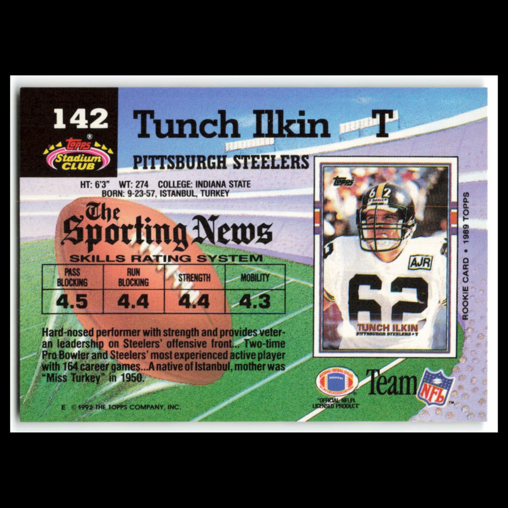 Tunch Ilkin #142 1992 Topps Stadium Club Pittsburgh Steelers Football Card NFL