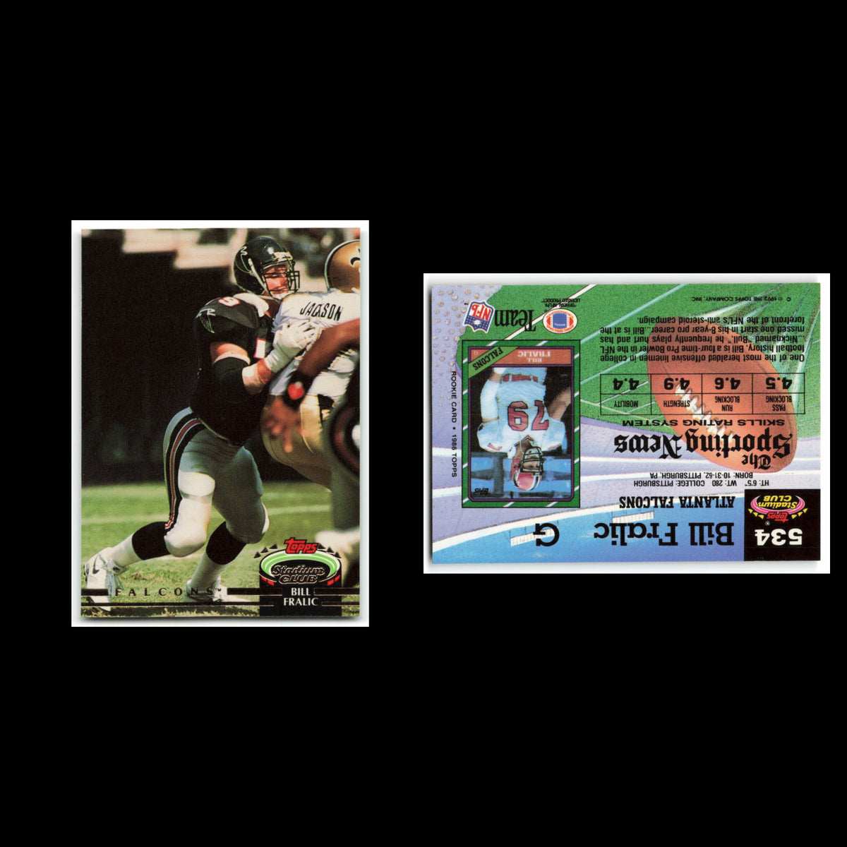 Bill Fralic #534 1992 Topps Stadium Club Atlanta Falcons Football Card NFL NM