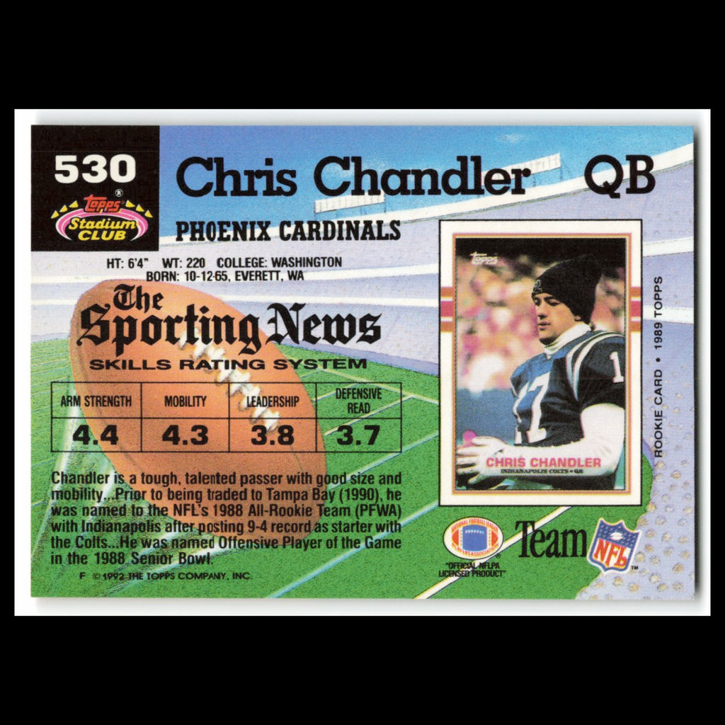 Chris Chandler #530 1992 Topps Stadium Club Phoenix Cardinals Football Card NFL