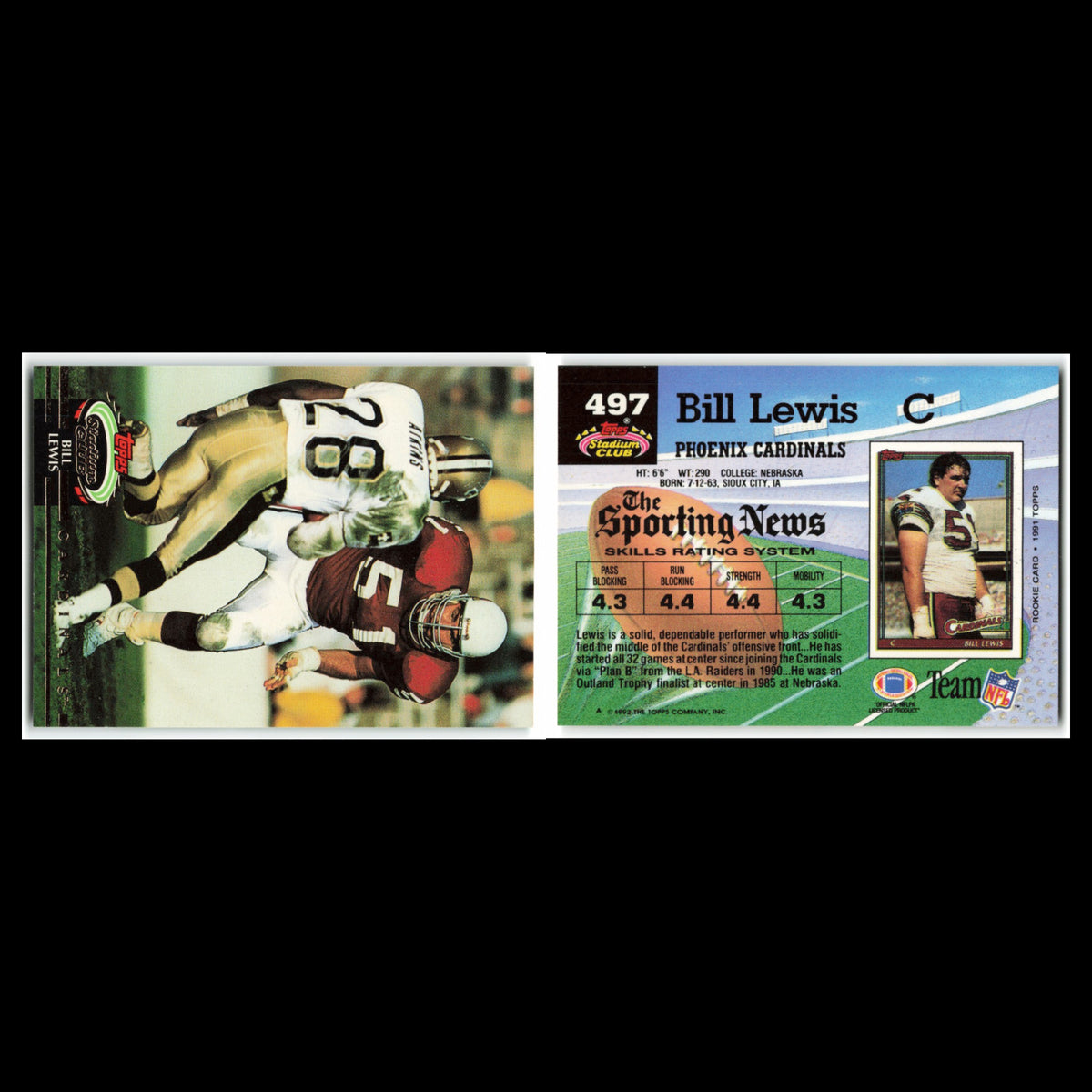 Bill Lewis #497 1992 Topps Stadium Club Phoenix Cardinals Football Card NFL NM