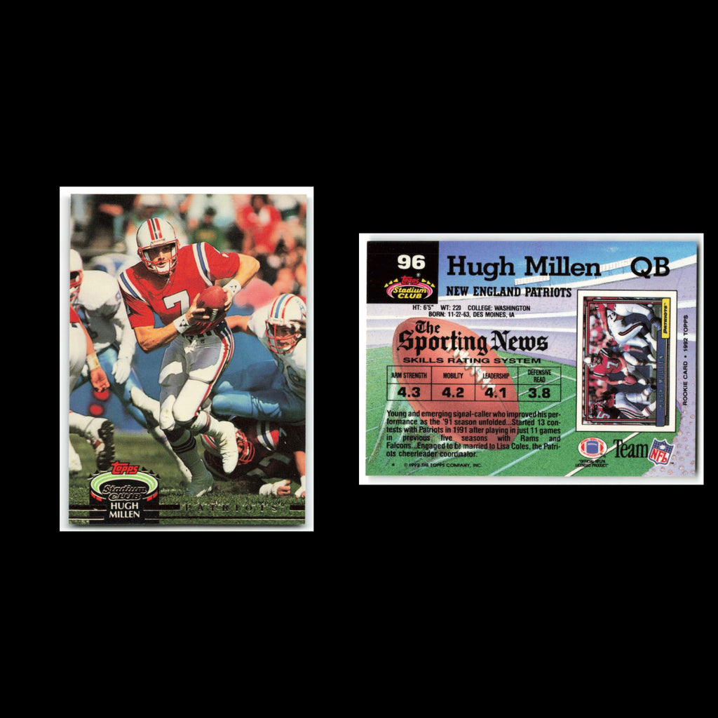 Hugh Millen #96 1992 Topps Stadium Club New England Patriots Football Card NFL