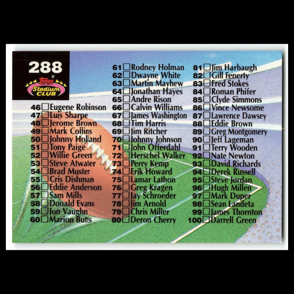 Checklist #288 1992 Topps Stadium Club Football Card NFL NM