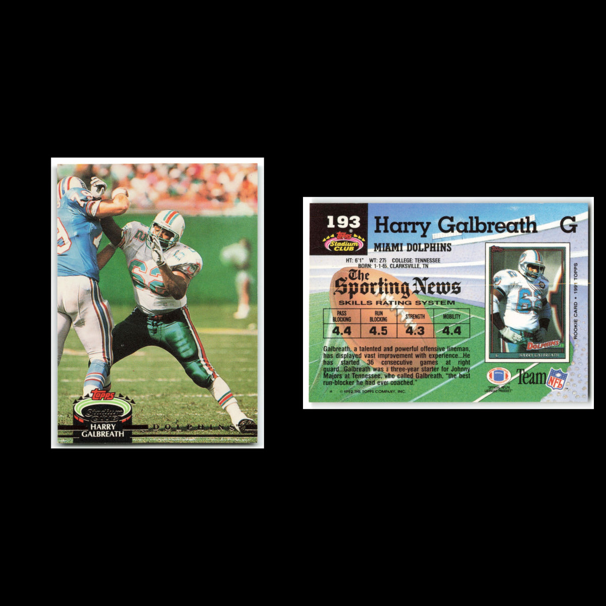 Harry Galbreath #193 1992 Topps Stadium Club Miami Dolphins Football Card NFL NM