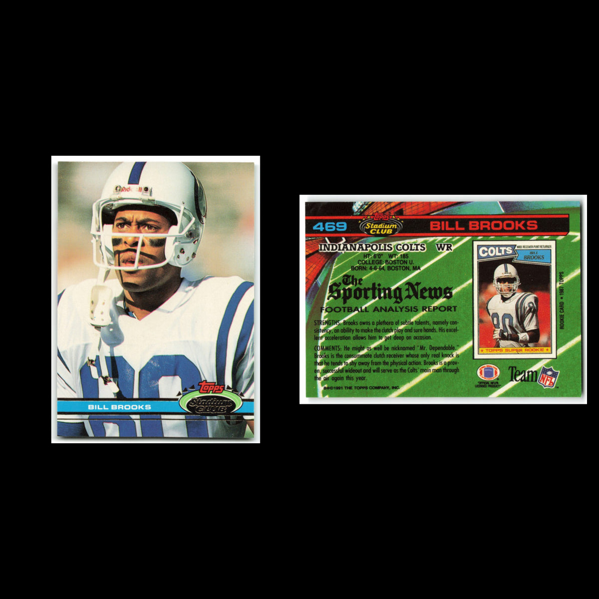 Bill Brooks #469 1991 Topps Stadium Club Indianapolis Colts Football Card NFL NM