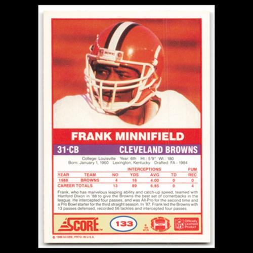 Frank Minnifield #133 1989 Score Cleveland Browns Football Card NFL NM