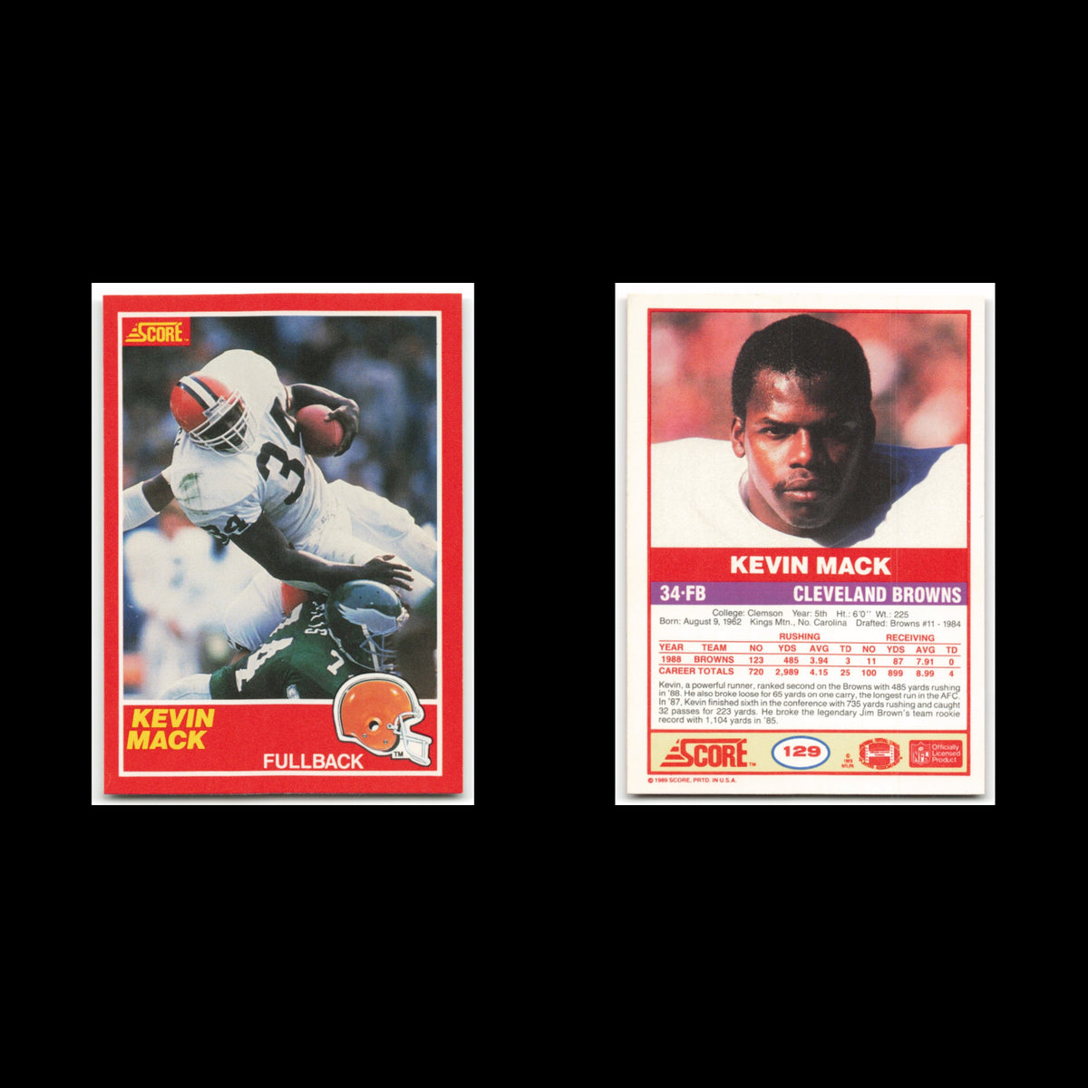 Kevin Mack #129 1989 Score Cleveland Browns Football Card NFL NM
