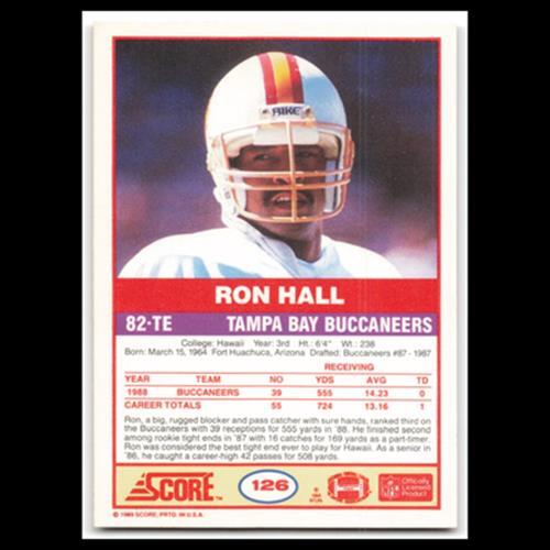 Ron Hall Rookie #126A 1989 Score Tampa Bay Buccaneers Football Card NFL NM