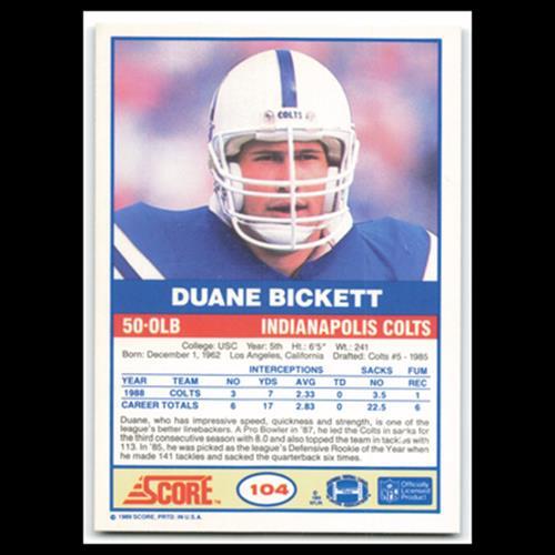 Duane Bickett #104 1989 Score Indianapolis Colts Football Card NFL NM