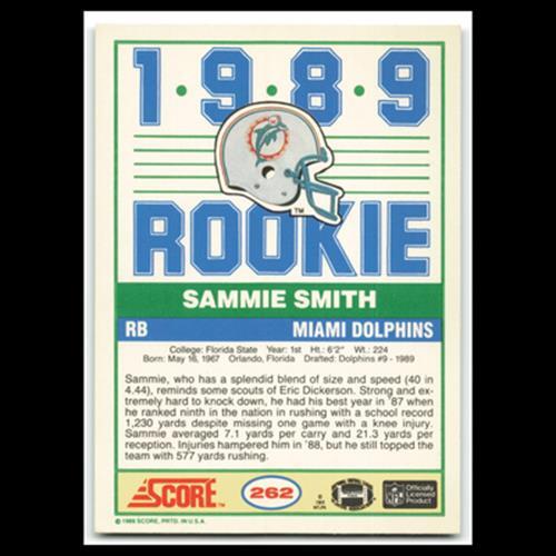 Sammie Smith Rookie #262 1989 Score Miami Dolphins Football Card NFL NM