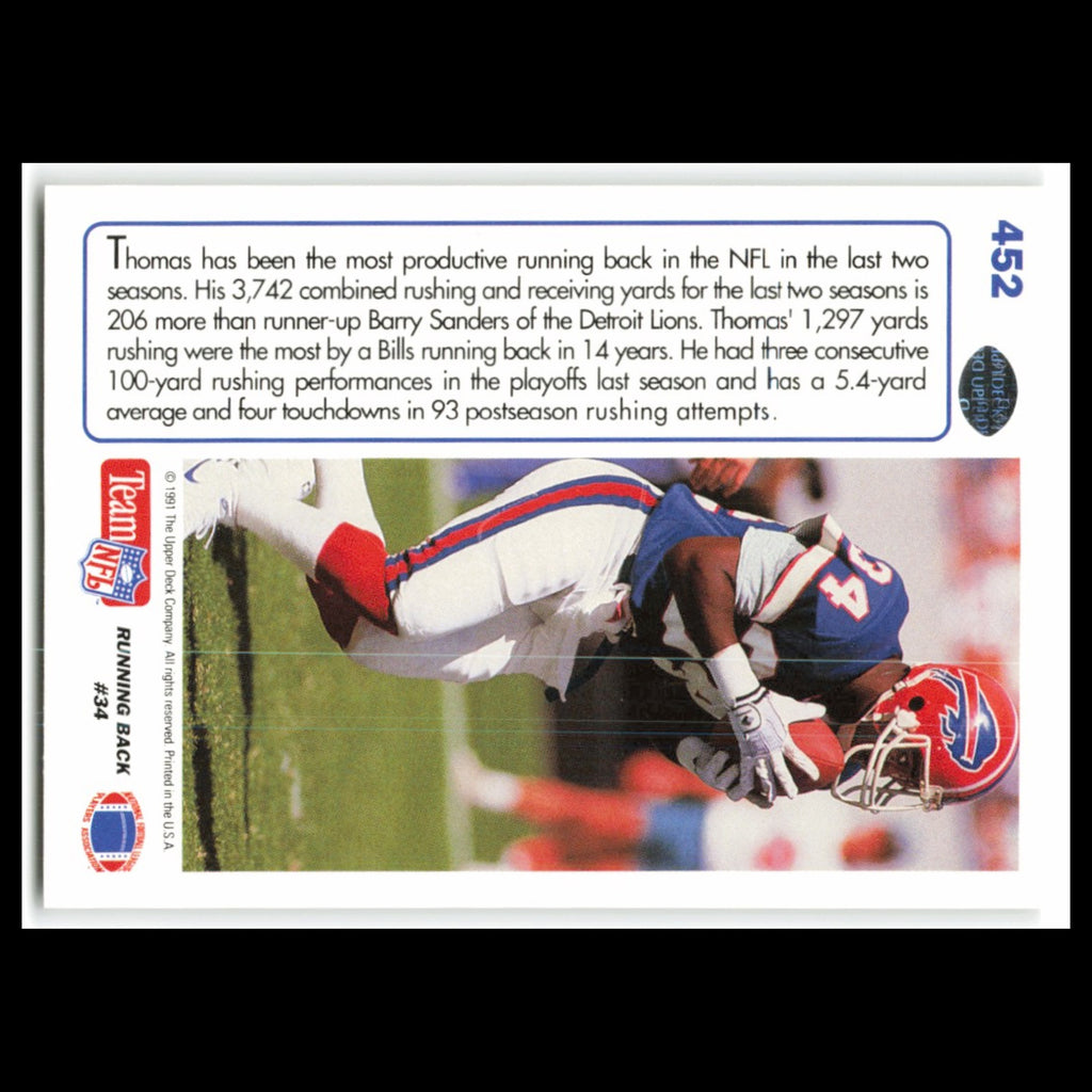 Thurman Thomas #452 1991 Upper Deck Buffalo Bills Football Card NFL NM