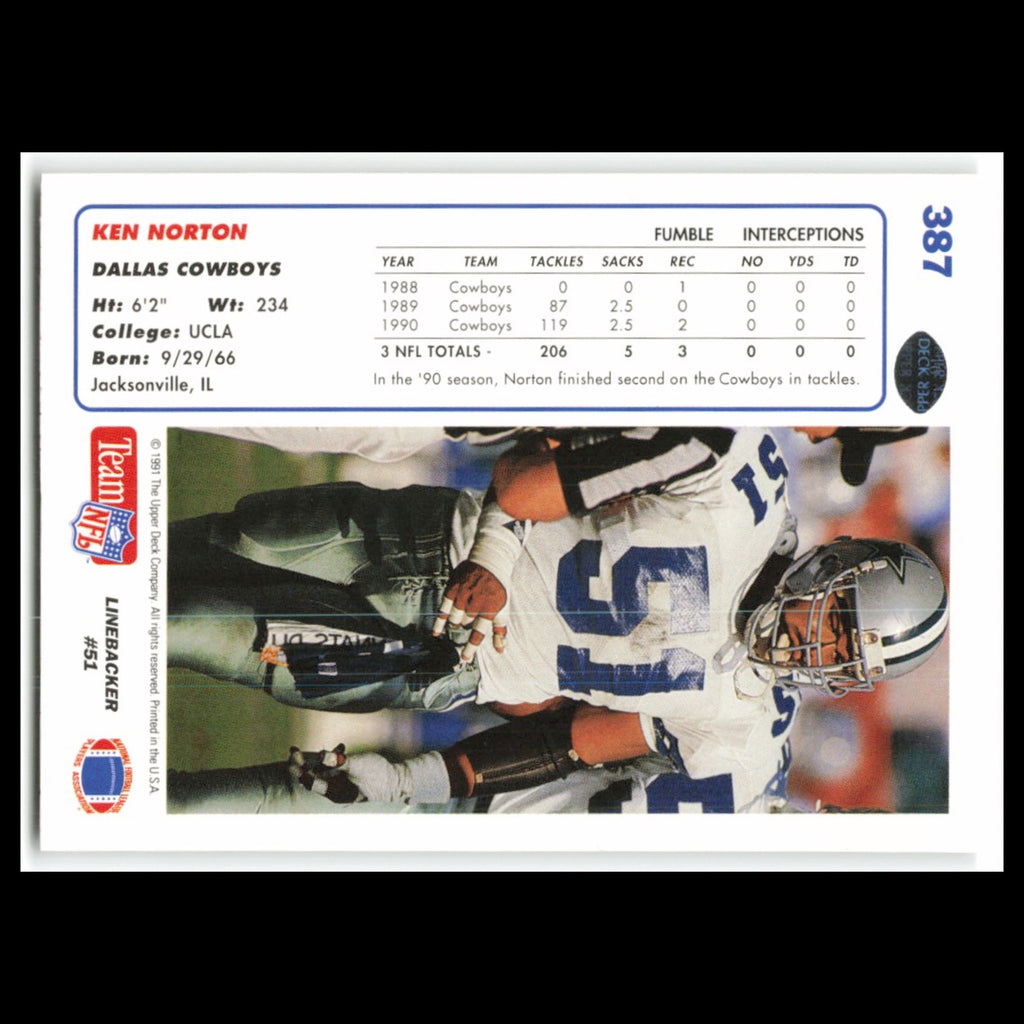 Ken Norton #387 1991 Upper Deck Dallas Cowboys Football Card NFL NM