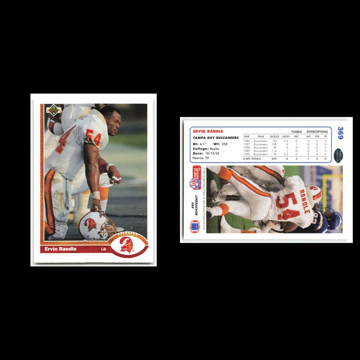 Ervin Randle #369 1991 Upper Deck Tampa Bay Buccaneers Football Card NFL NM
