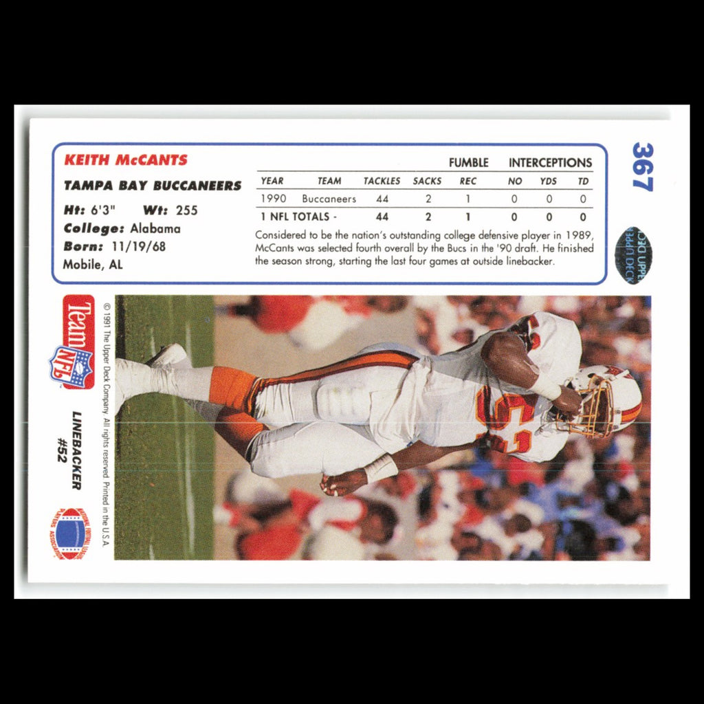 Keith McCants #367 1991 Upper Deck Tampa Bay Buccaneers Football Card NFL NM