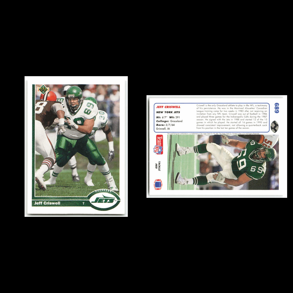 Jeff Criswell #689 1991 Upper Deck New York Jets Football Card NFL NM