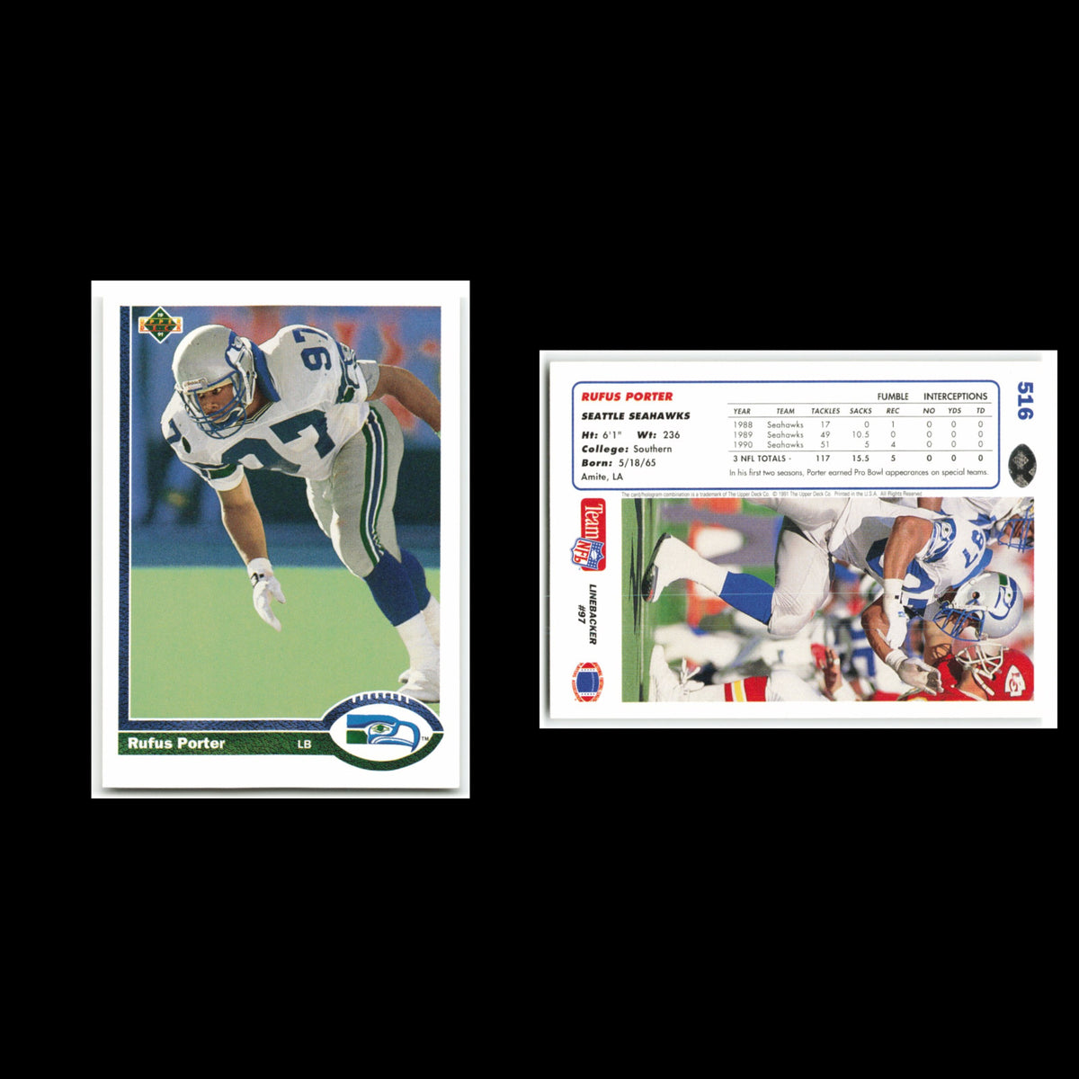 Rufus Porter #516 1991 Upper Deck Seattle Seahawks Football Card NFL NM