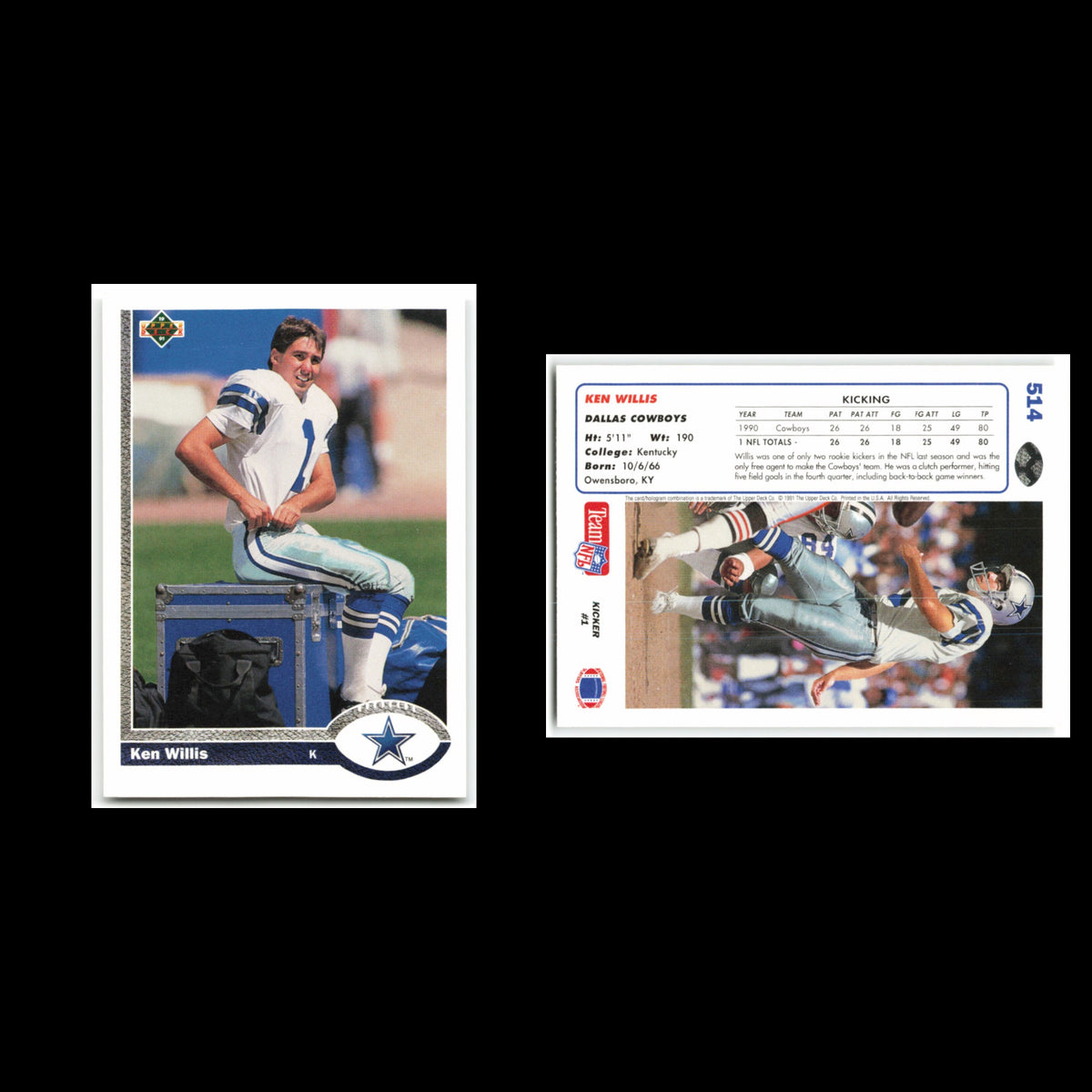 Ken Willis #514 1991 Upper Deck Dallas Cowboys Football Card NFL NM