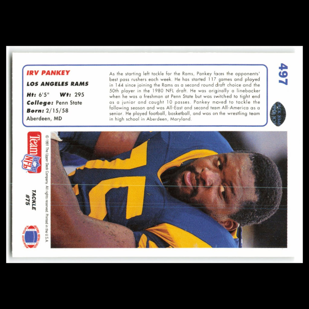 Irv Pankey #497 1991 Upper Deck Los Angeles Rams Football Card NFL NM