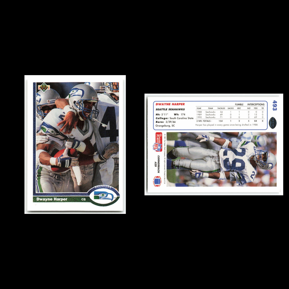 Dwayne Harper Rookie #493 1991 Upper Deck Seattle Seahawks Football Card NFL NM
