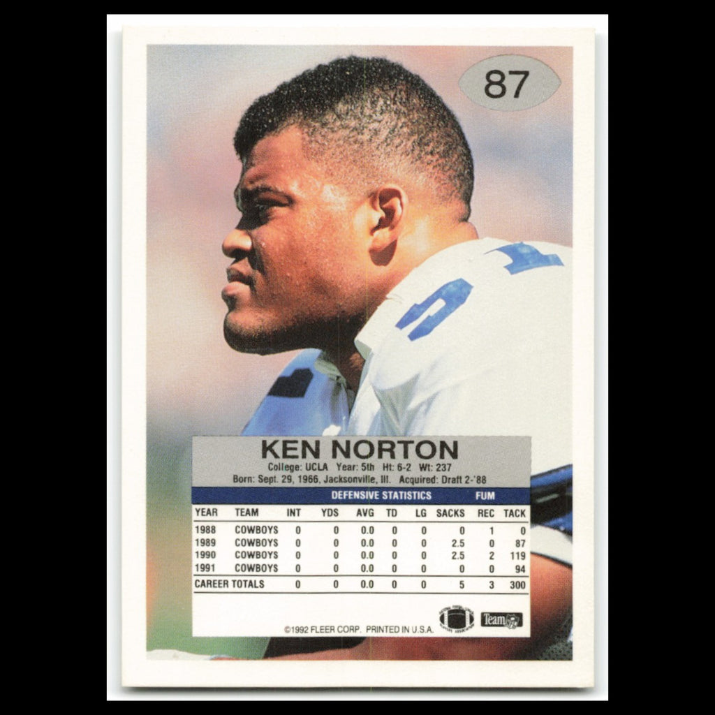 Ken Norton #87 1992 Fleer Dallas Cowboys Football Card NFL NM