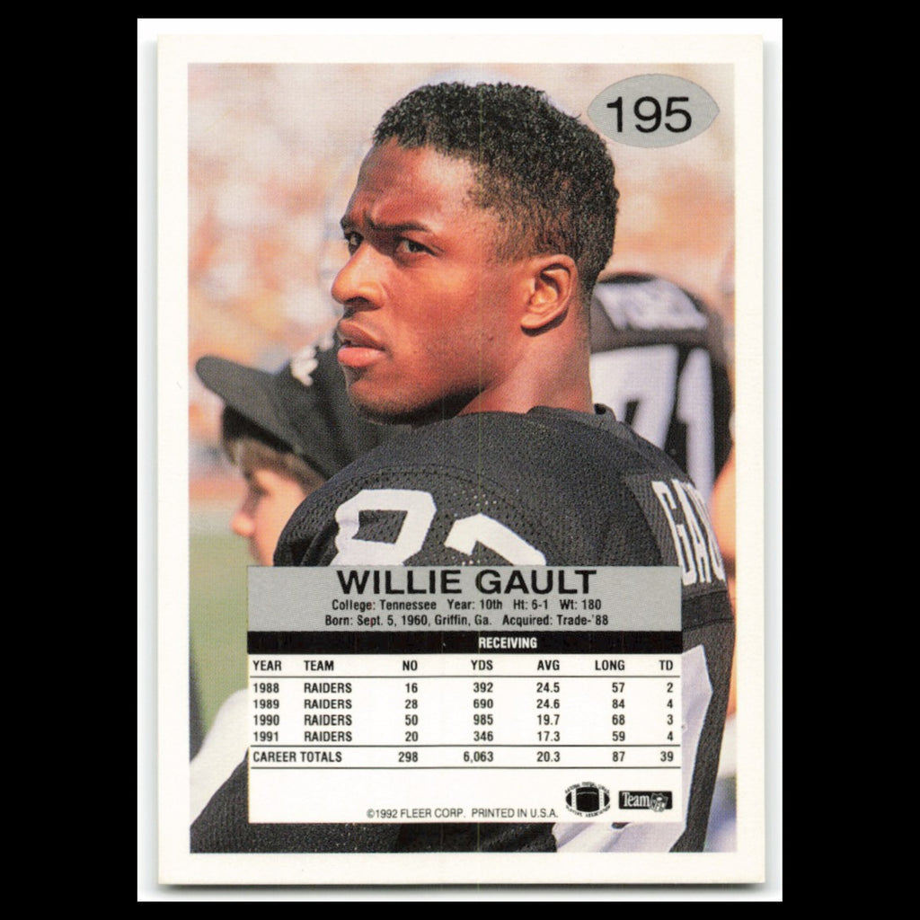 Willie Gault #195 1992 Fleer Los Angeles Raiders Football Card NFL NM