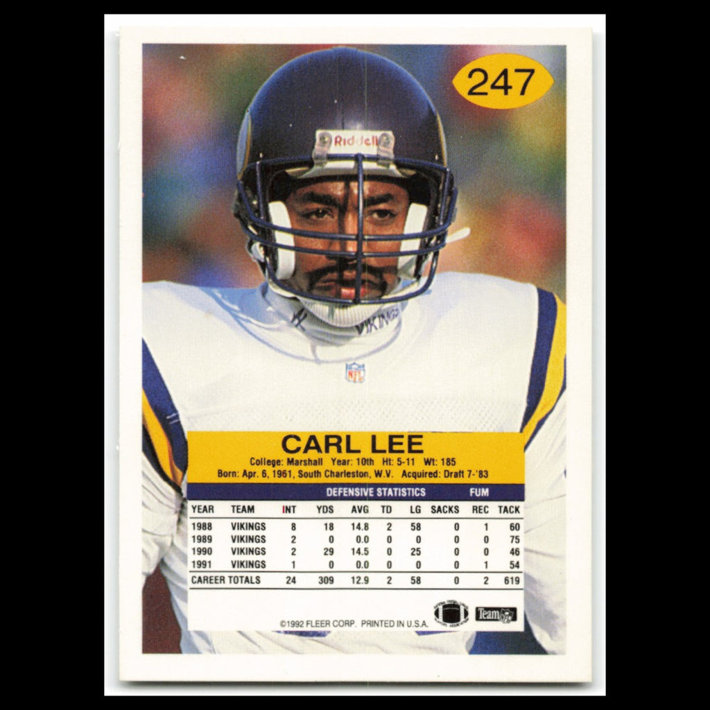Carl Lee #247 1992 Fleer Minnesota Vikings Football Card NFL NM